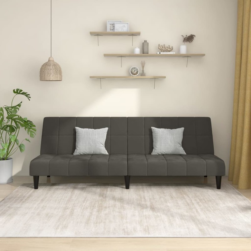 Sofá-cama de 2 lugares veludo cinzento-escuro-Sofás-Home Retail