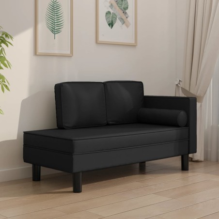 Chaise longue com almofadões e rolo couro artificial preto