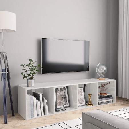 Estante/móvel de TV 143x30x36 cm contraplacado branco brilhante