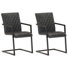 Cadeiras de jantar cantilever 2 pcs couro genuíno preto