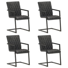 Cadeiras de jantar cantilever 4 pcs couro genuíno preto