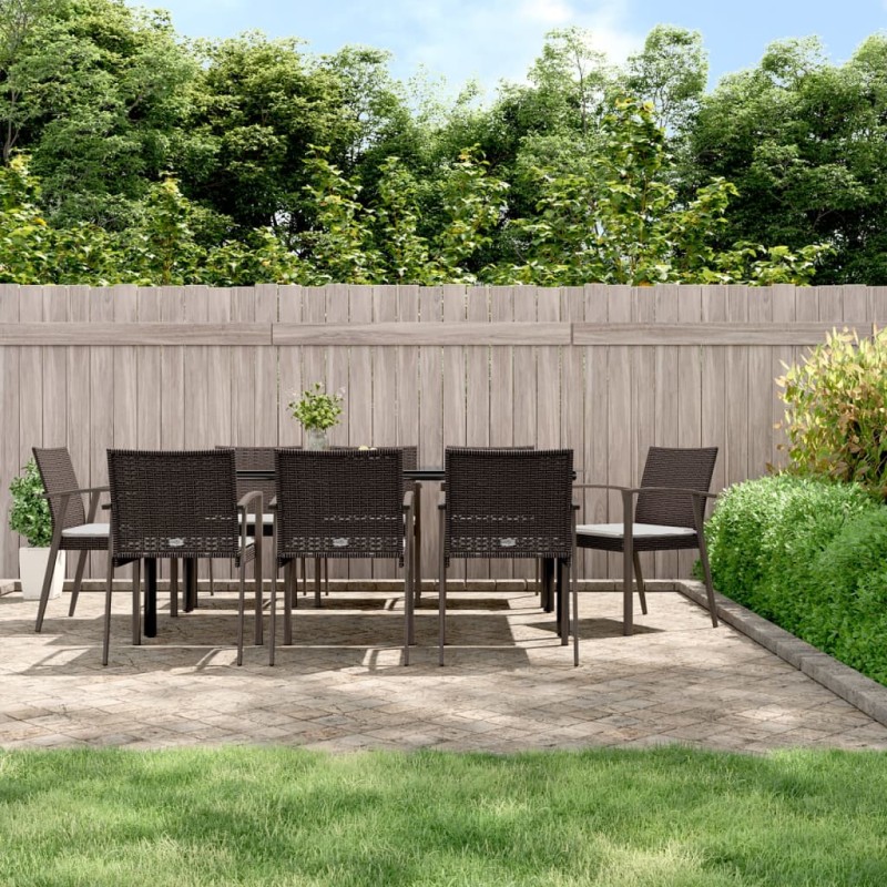 9 pcs conjunto de jantar p/ jardim com almofadões vime PE e aço-Conjuntos de jardim-Home Retail