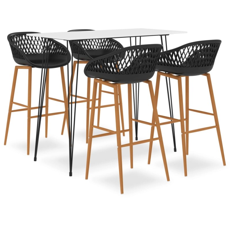 5 pcs conjunto de bar branco e preto-Conjuntos de móveis para cozinha e sala de jantar-Home Retail