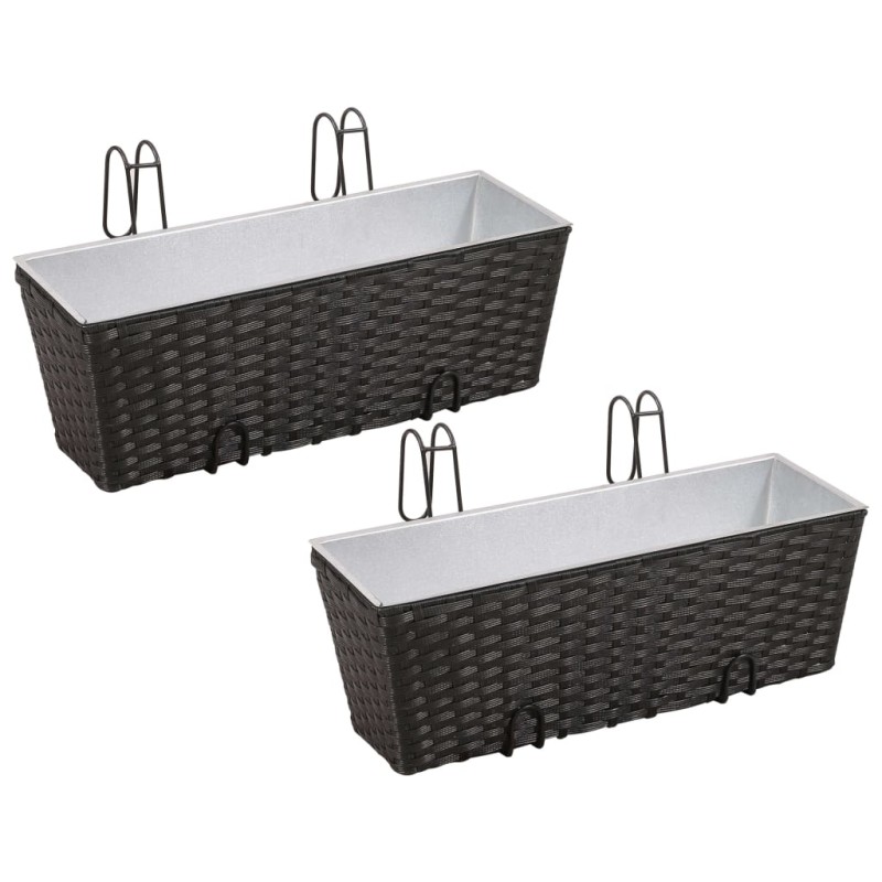 Conjunto de plantadeiras de rattan 2 peças Preto-Vasos e floreiras-Home Retail