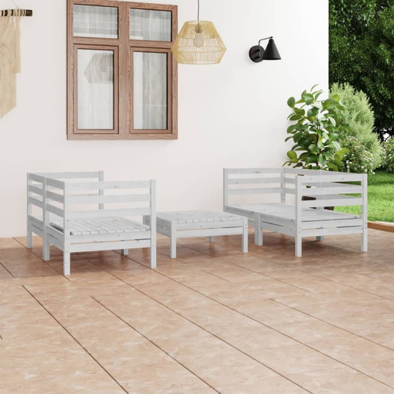 5 pcs conjunto lounge de jardim pinho maciço branco-Conjuntos de jardim-Home Retail