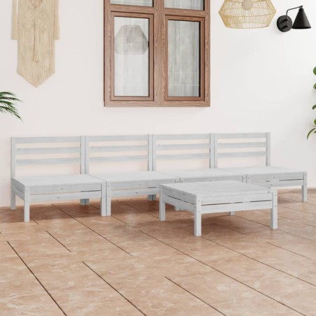 5 pcs conjunto lounge de jardim pinho maciço branco