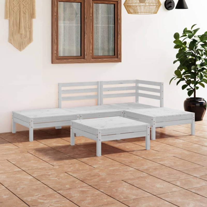 5 pcs conjunto lounge de jardim pinho maciço branco-Conjuntos de jardim-Home Retail