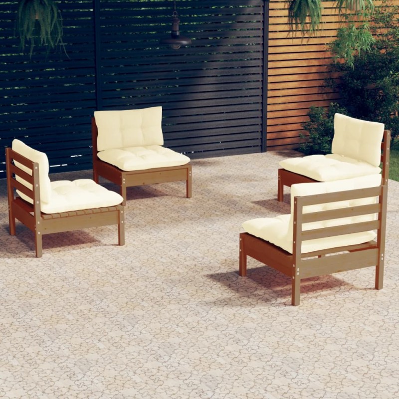 4 pcs conjunto lounge jardim c/ almofadões cor creme pinho-Conjuntos de jardim-Home Retail