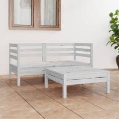 3 pcs conjunto lounge de jardim pinho maciço branco