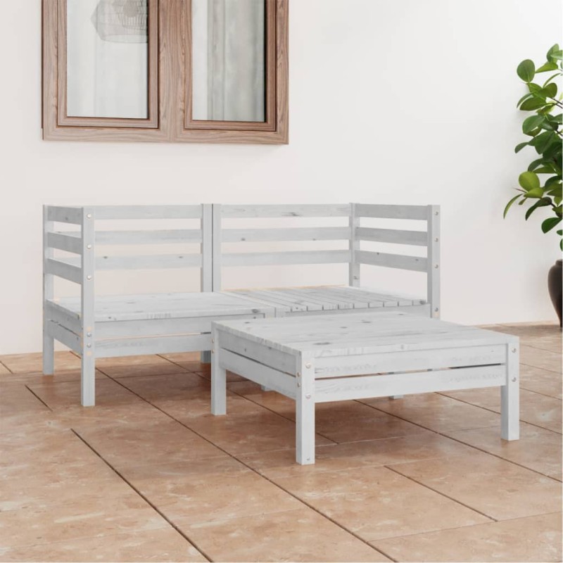 3 pcs conjunto lounge de jardim pinho maciço branco-Conjuntos de jardim-Home Retail