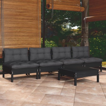 5 pcs conj. lounge de jardim com almofadões antracite pinho