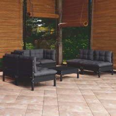 7 pcs conjunto lounge jardim c/ almofadões pinho maciço