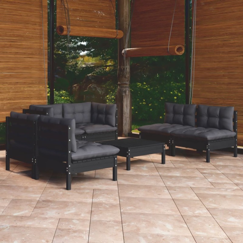 7 pcs conjunto lounge jardim c/ almofadões pinho maciço-Conjuntos de jardim-Home Retail