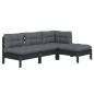 4 pcs conjunto lounge de jardim c/ almofadões pinho preto