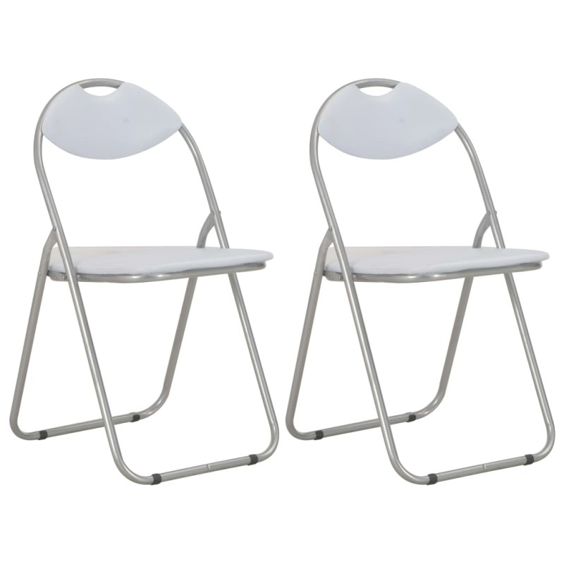 Cadeiras de jantar dobráveis 2 pcs couro artificial branco-Cadeiras de cozinha e sala de jantar-Home Retail