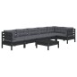 7 pcs conjunto lounge de jardim c/ almofadões pinho preto