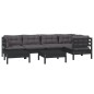 7 pcs conjunto lounge jardim c/ almofadões pinho maciço preto