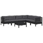 7 pcs conjunto lounge jardim c/ almofadões pinho maciço preto