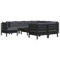 10 pcs conjunto lounge jardim c/ almofadões pinho maciço preto