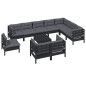 11 pcs conjunto lounge jardim c/ almofadões pinho maciço preto