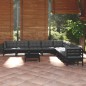 10 pcs conjunto lounge jardim c/ almofadões pinho maciço preto