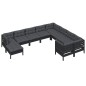 10 pcs conjunto lounge de jardim c/ almofadões pinho preto