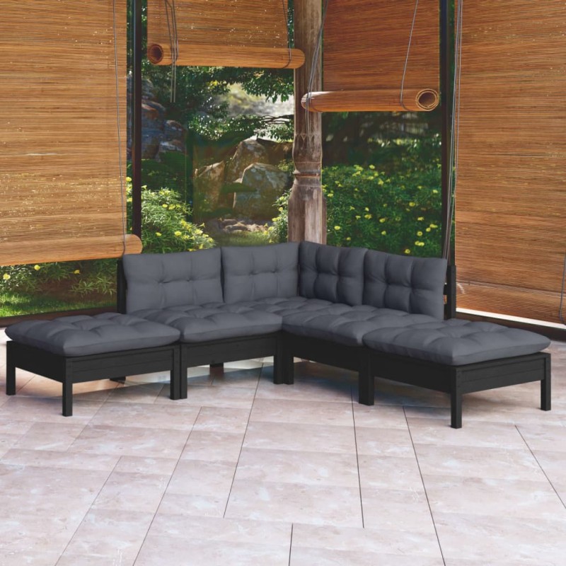 5 pcs conjunto lounge de jardim c/ almofadões pinho maciço-Conjuntos de jardim-Home Retail