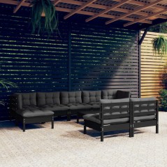 10 pcs conjunto lounge de jardim c/ almofadões pinho preto