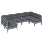 6 pcs conjunto lounge de jardim + almofadões pinho maciço cinza