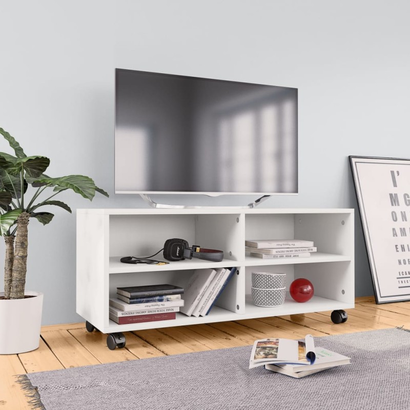 Móvel de TV com rodas 90x35x35 cm contraplacado branco-Móveis de TV-Home Retail