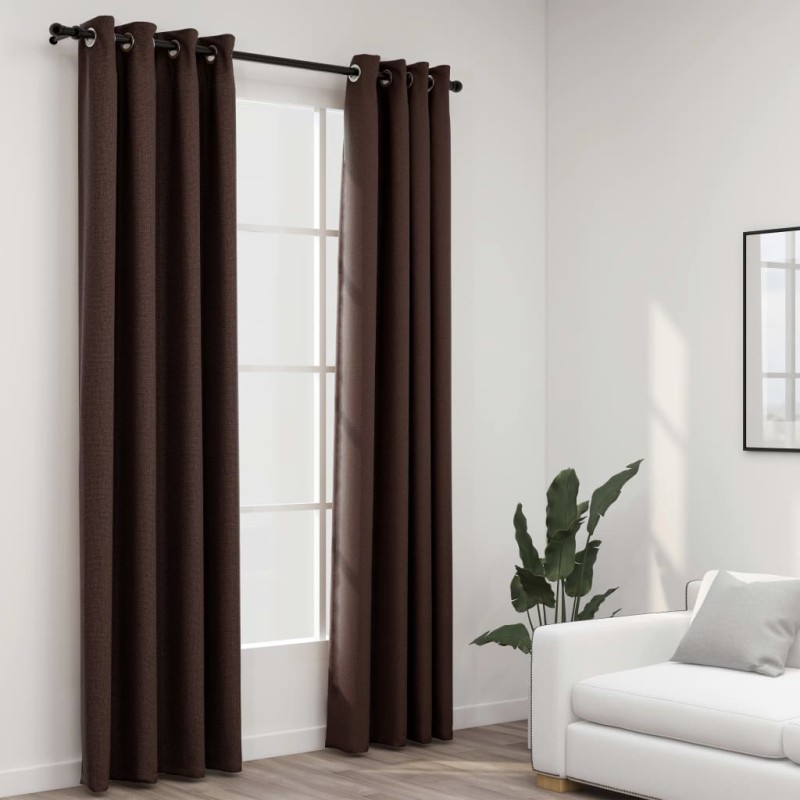 Cortinas opacas asp. linho c/ ilhós 2pcs 140x225cm cinza-acast.-Persianas e cortinas-Home Retail