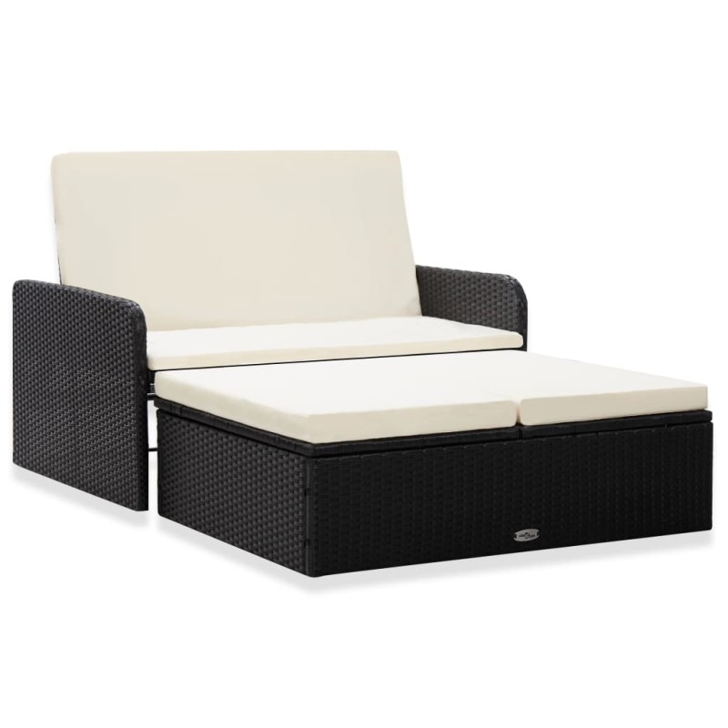 2 pcs conjunto lounge de jardim c/ almofadões vime PE preto-Conjuntos de jardim-Home Retail