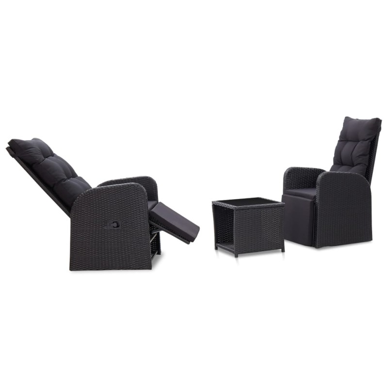 3 pcs conjunto bistrô com almofadas vime PE preto-Conjuntos de jardim-Home Retail