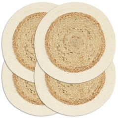 Individuais de mesa 4 pcs juta e algodão 38 cm redondo natural