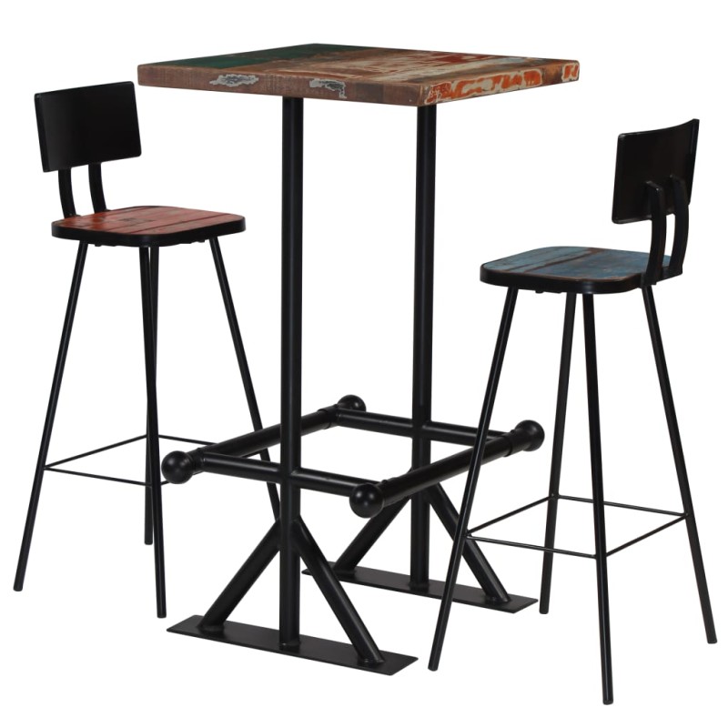 Conjunto de bar 3 pcs madeira recuperada maciça multicor-Conjuntos de móveis para cozinha e sala de jantar-Home Retail