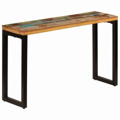 Mesa consola 120x35x76 cm madeira recuperada maciça e aço