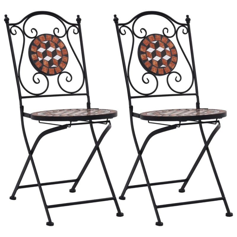 Cadeiras bistrô em mosaico 2 pcs cerâmica castanho-Cadeiras de jardim-Home Retail