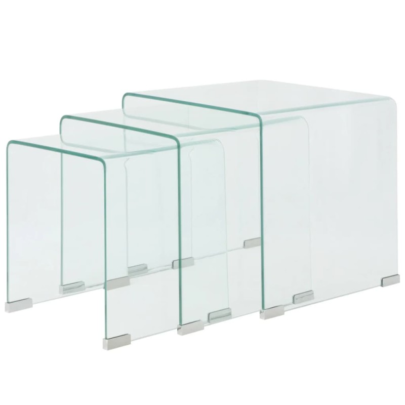 Conjunto mesas de encastrar 3 pcs vidro temperado transparente-Mesas de centro-Home Retail