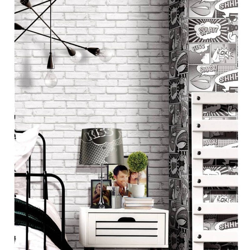 Noordwand Wallpaper Urban Friends & Coffee Stripes cinza e branco-Papel de parede-Home Retail