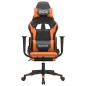 Cadeira gaming c/ apoio p/ pés couro artificial preto e laranja