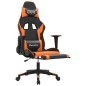 Cadeira gaming c/ apoio p/ pés couro artificial preto e laranja