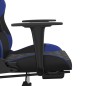 Cadeira gaming c/ apoio para pés couro artificial preto e azul