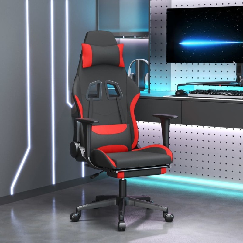 vidaxL Cadeira de gaming c/ apoio para os pés tecido preto e vermelho-Cadeiras de jogo-Home Retail