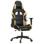 Cadeira gaming c/ apoio pés couro artificial preto e dourado