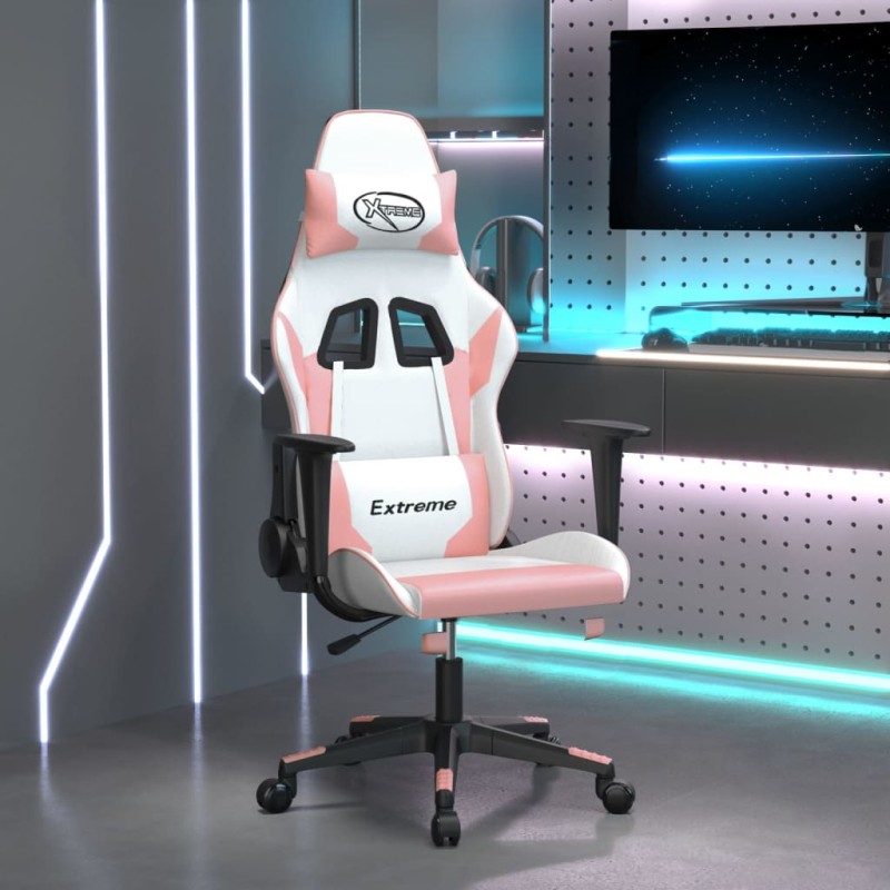 Cadeira gaming couro artificial branco e rosa-Cadeiras de jogo-Home Retail