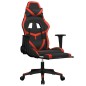 Cadeira gaming c/ apoio pés couro artificial preto e vermelho