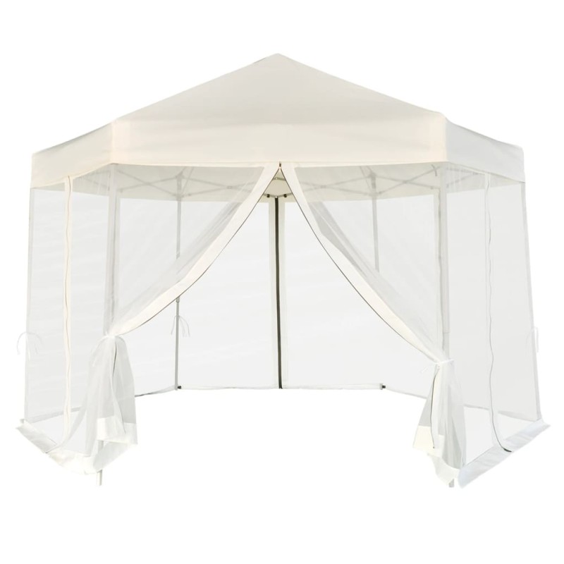 Tenda festas pop-up hexagonal 6 paredes 3,6x3,1 m branco creme-Toldos e gazebos-Home Retail