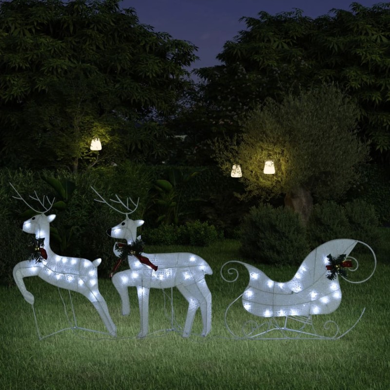 Decoração de Natal renas/trenó p/ exterior 60 luzes LED branco-Luzes de Natal-Home Retail