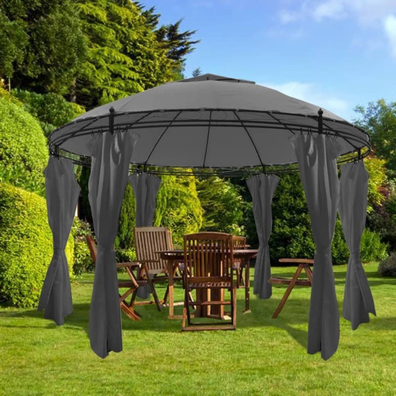 Gazebo com cortinas redondo 3,5x2,7 m antracite-Toldos e gazebos-Home Retail