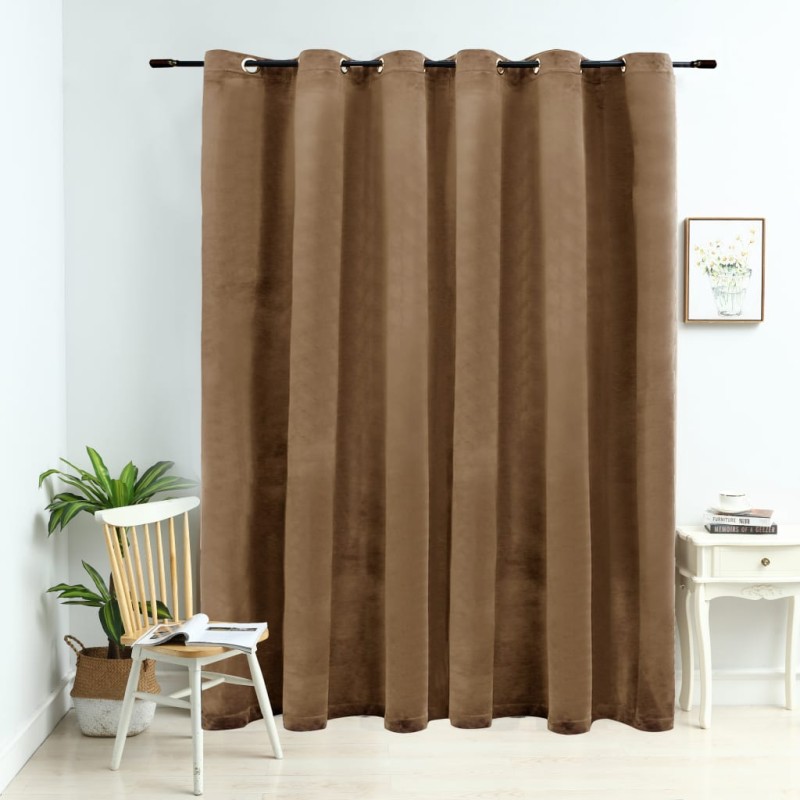 Cortina blackout com argolas em metal 290x245 cm veludo bege-Persianas e cortinas-Home Retail